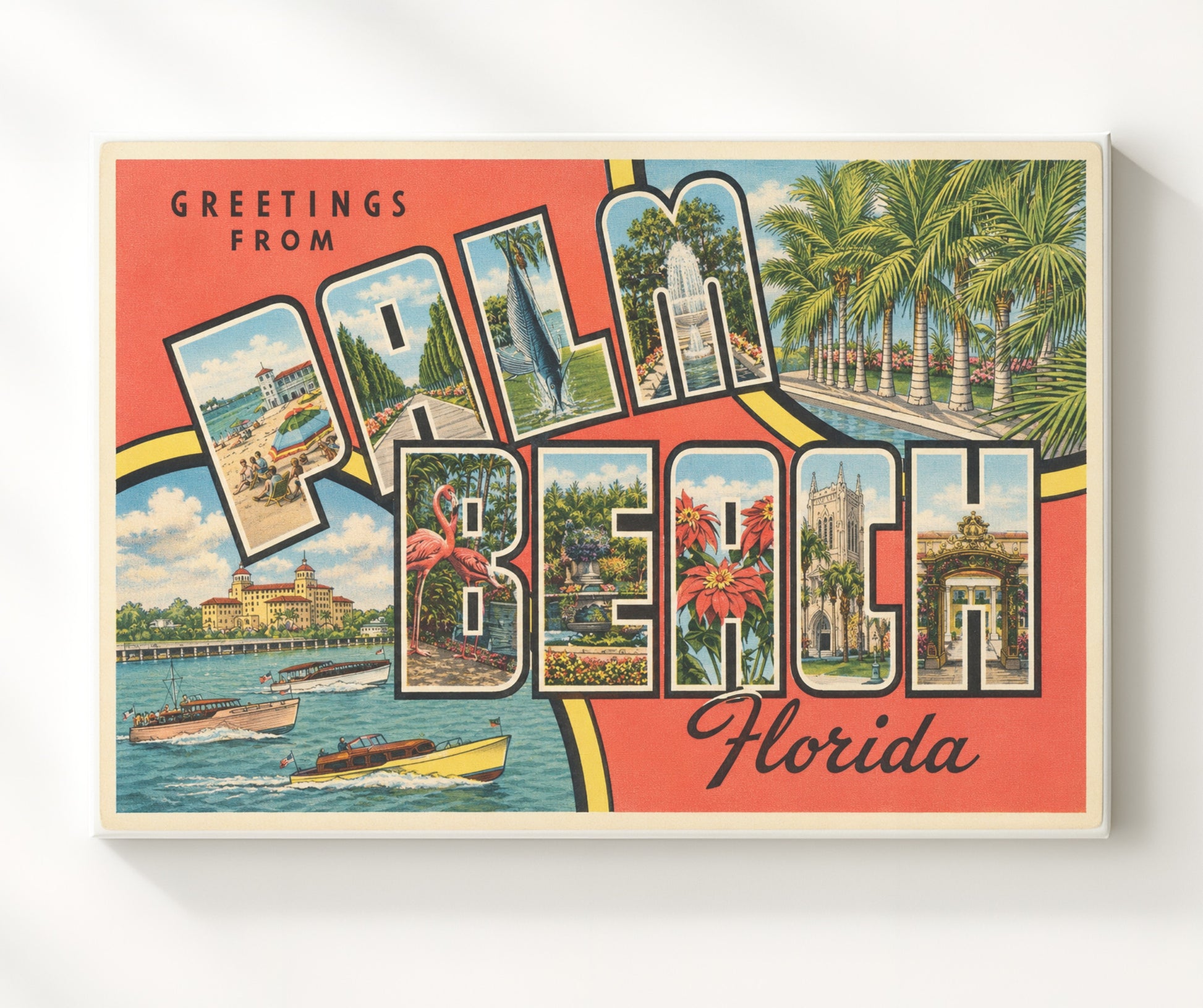 Palm Beach, Florida Vintage Postcard - Vintage American Wall Art 16x20 Canvas Wall Art wall art print – canvas decor