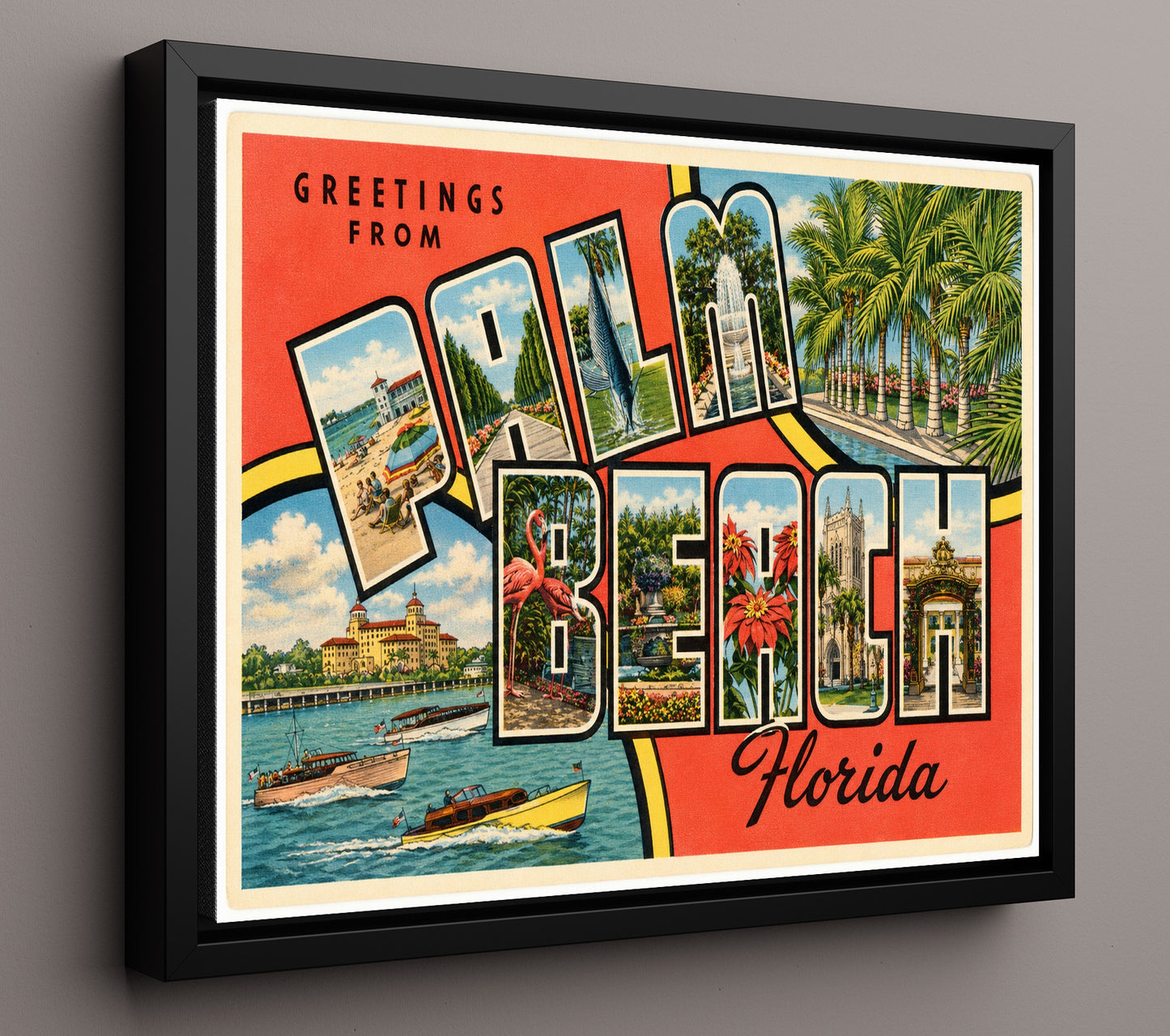 Greetings from Palm Beach, Florida 8x10 Framed Canvas vintage postcard wall art