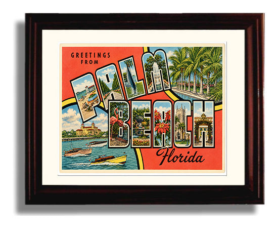 Palm Beach, Florida Vintage Postcard - Vintage American Wall Art Framed 8x10 Matted Beveled Frame wall art print – framed decor