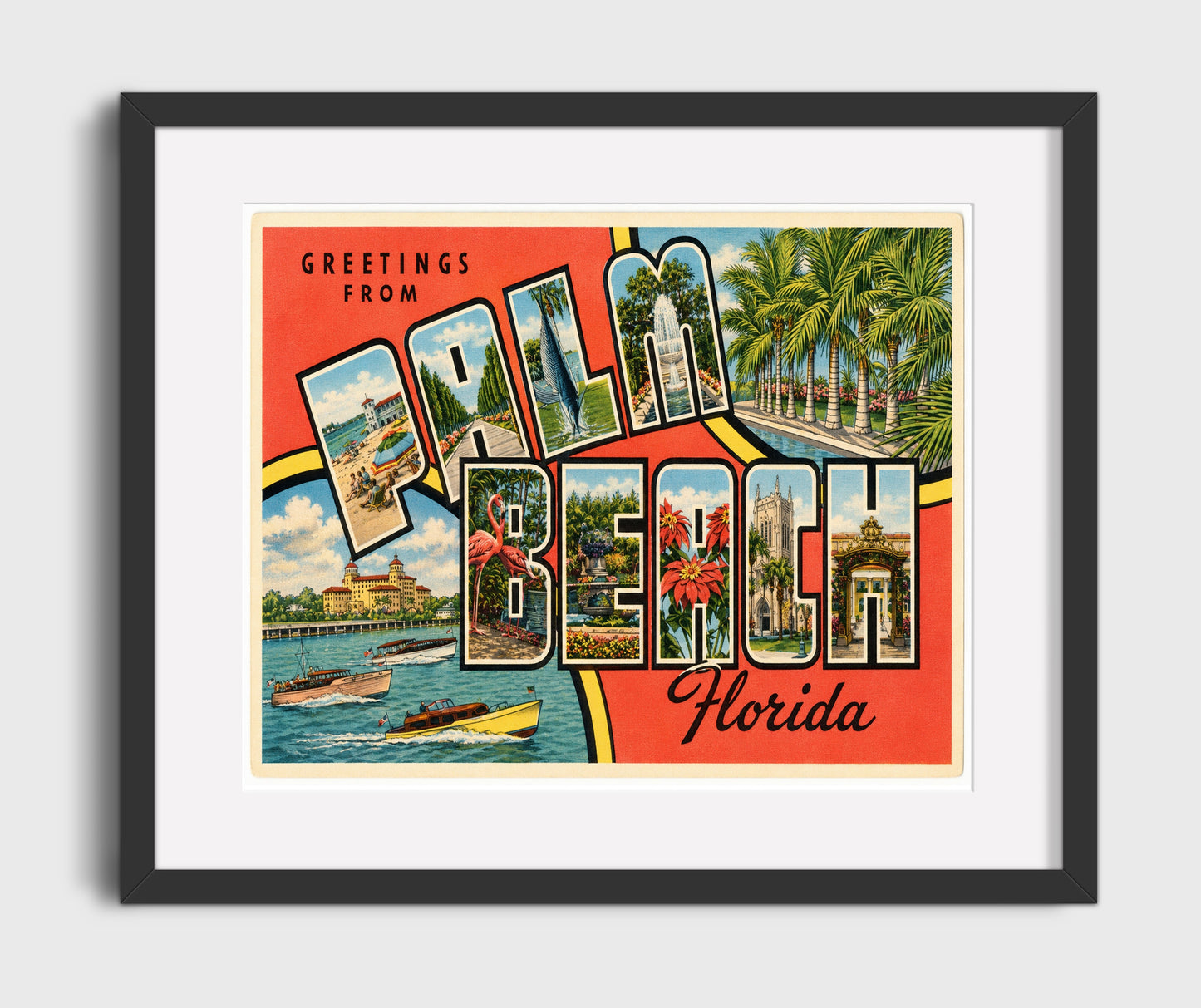 Greetings from Palm Beach, Florida 16x20 Gallery Frame vintage postcard wall art