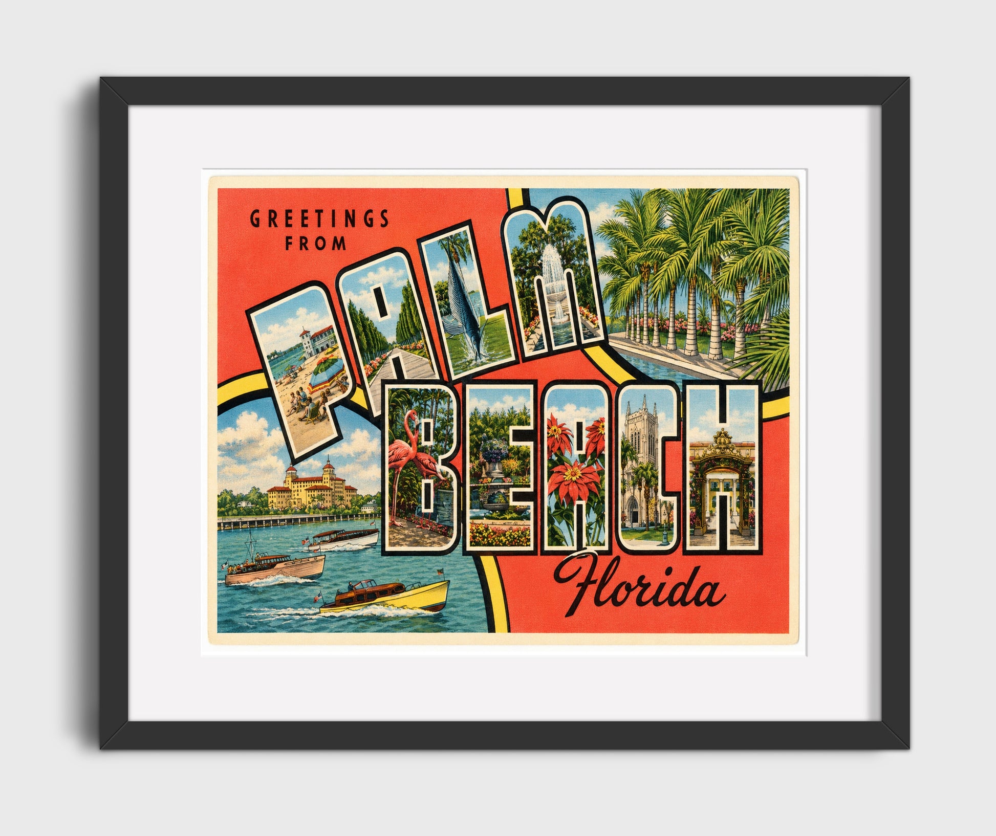 Greetings from Palm Beach, Florida 16x20 Gallery Frame vintage postcard wall art