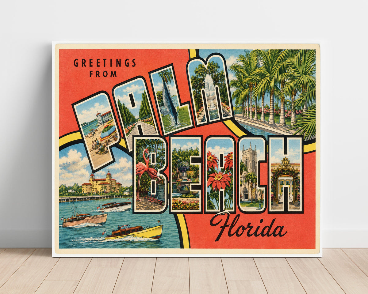 Greetings from Palm Beach, Florida 8x10 Unframed Print vintage postcard wall art