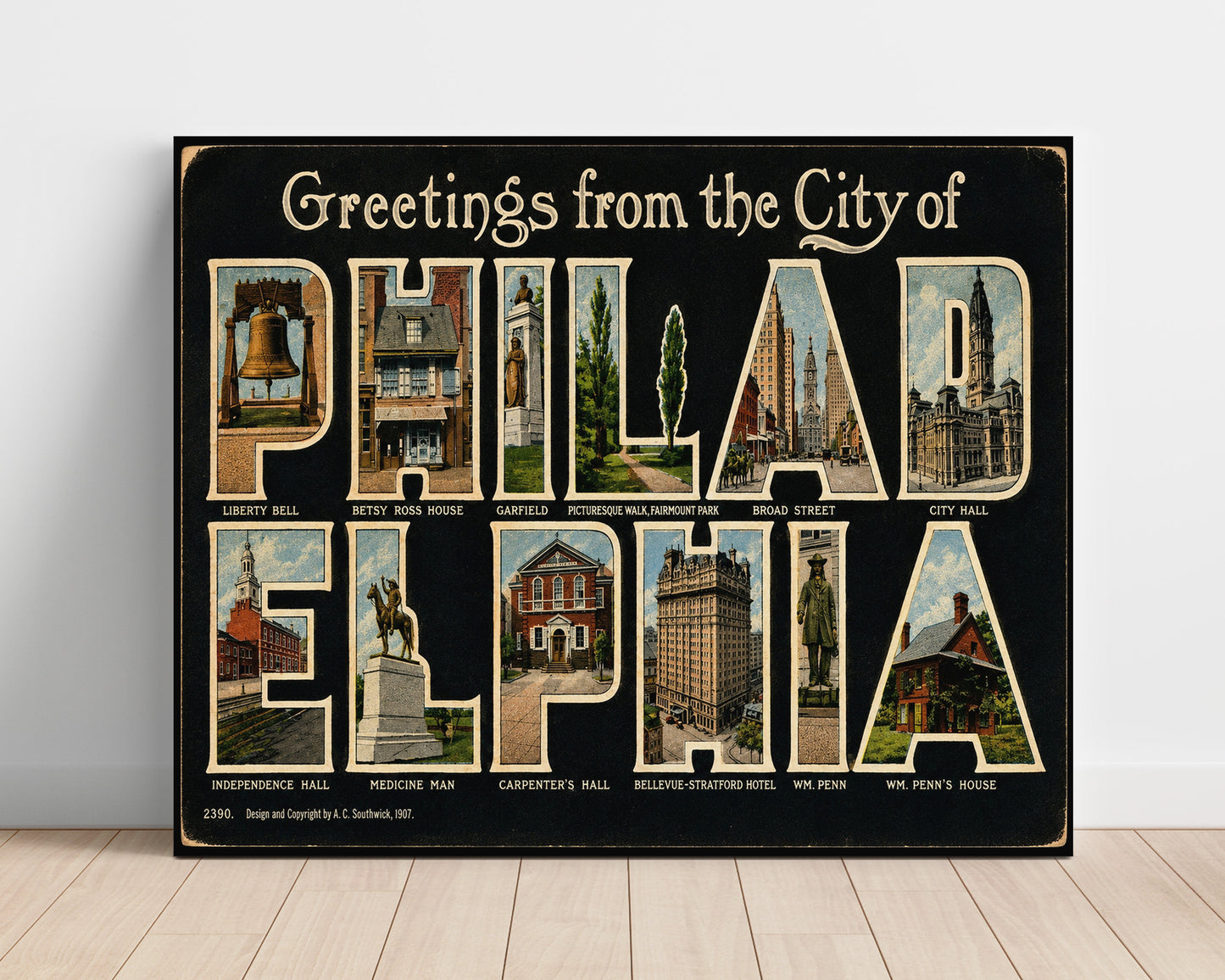 Philadelphia Pennsylvania Historic Landmarks Vintage Postcard - Vintage American Wall Art Unframed 8x10 in Plastic Sleeve wall art print – unframed decor