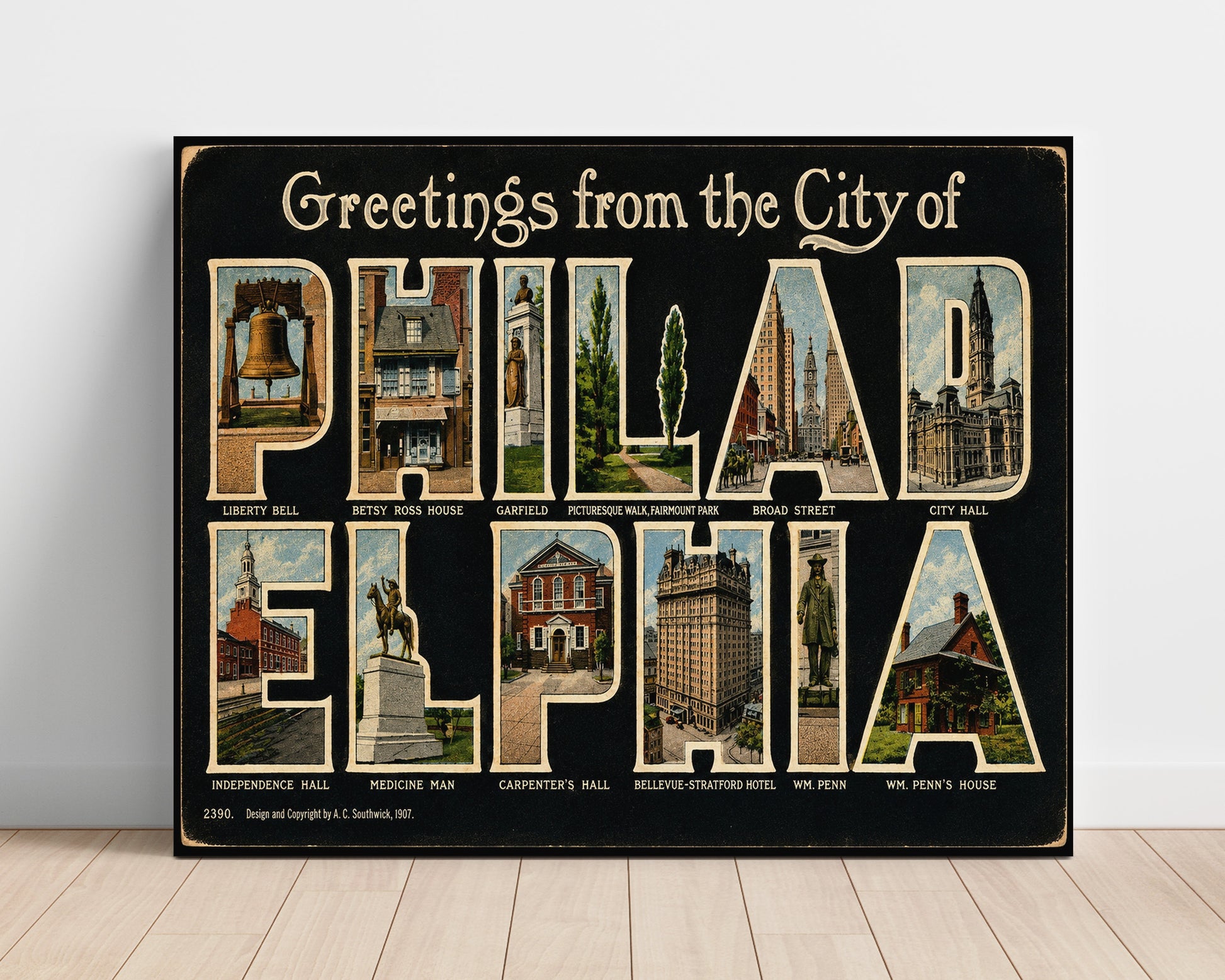 Philadelphia Pennsylvania Historic Landmarks Vintage Postcard - Vintage American Wall Art Unframed 8x10 in Plastic Sleeve wall art print – unframed decor