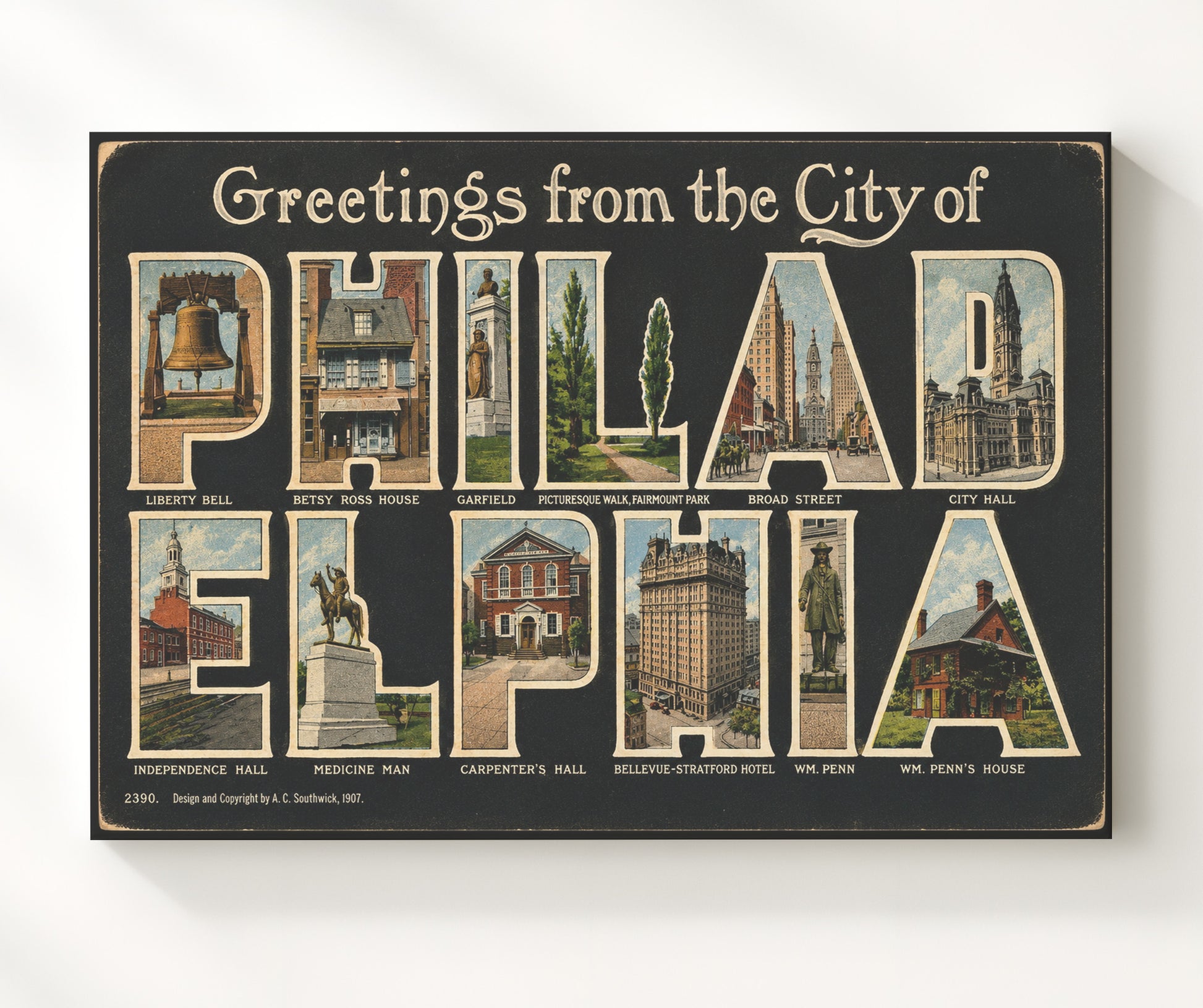 Philadelphia Pennsylvania Historic Landmarks Vintage Postcard - Vintage American Wall Art 16x20 Canvas Wall Art wall art print – canvas decor