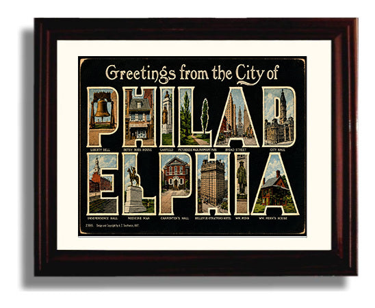 Philadelphia Pennsylvania Historic Landmarks Vintage Postcard - Vintage American Wall Art Framed 8x10 Matted Beveled Frame wall art print – framed decor