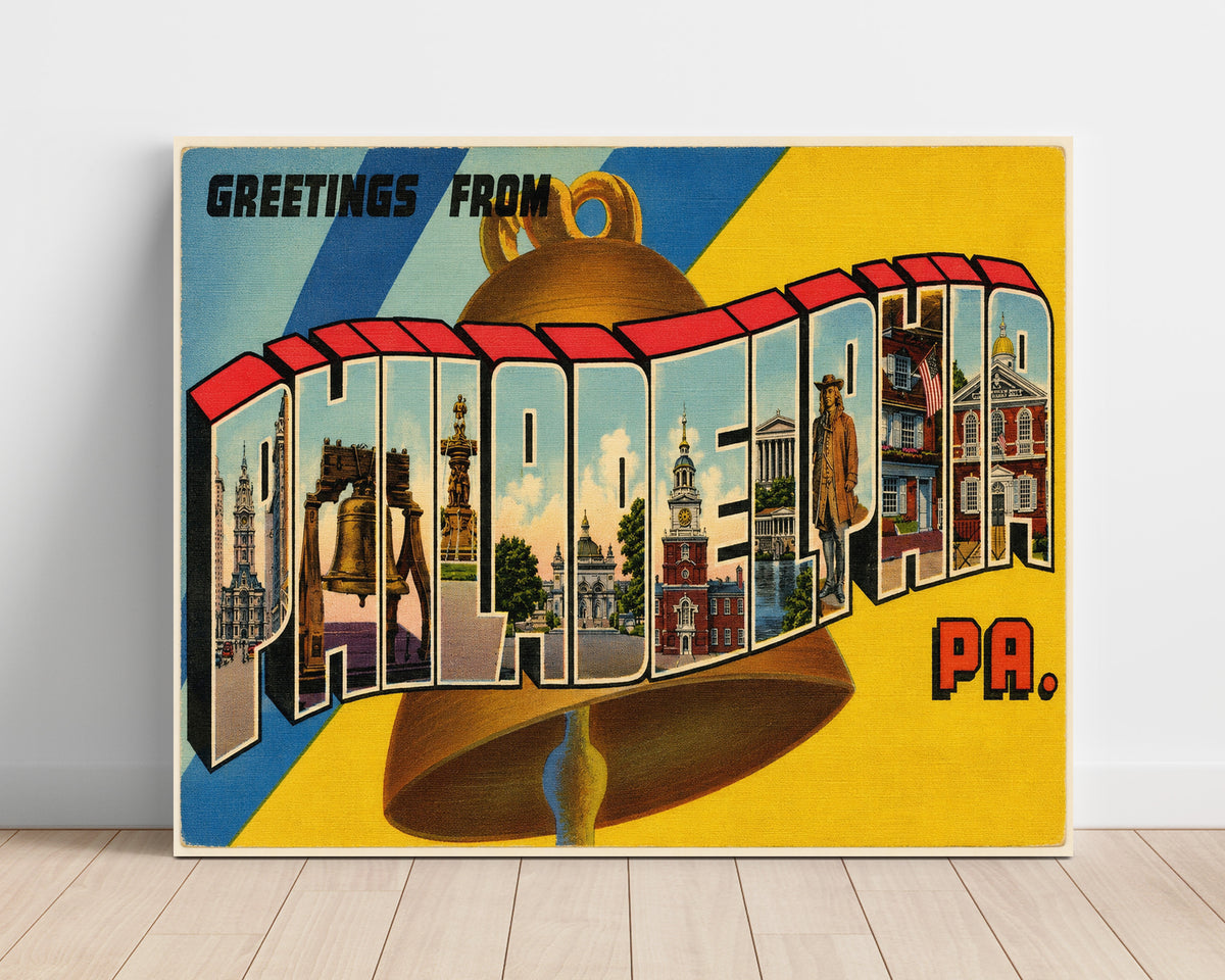 Greetings from Philadelphia, Pennsylvania - Liberty Bell 8x10 Unframed Print vintage postcard wall art