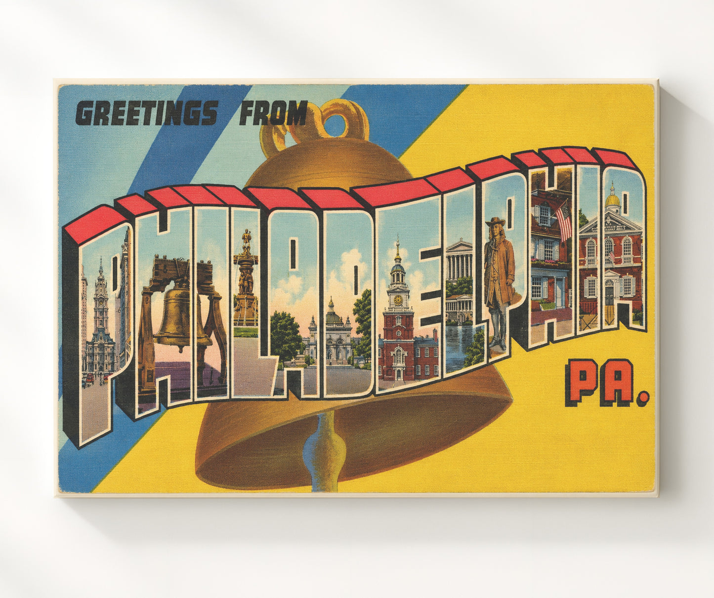 Greetings from Philadelphia, Pennsylvania - Liberty Bell 8x10 Canvas vintage postcard wall art