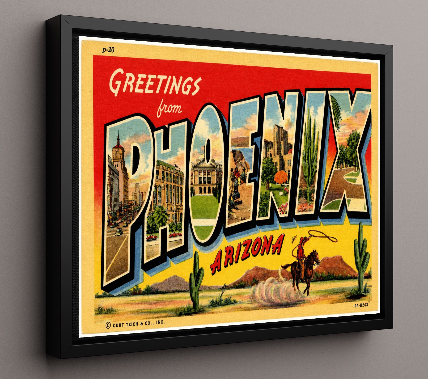 Greetings from Phoenix, Arizona 8x10 Framed Canvas vintage postcard wall art