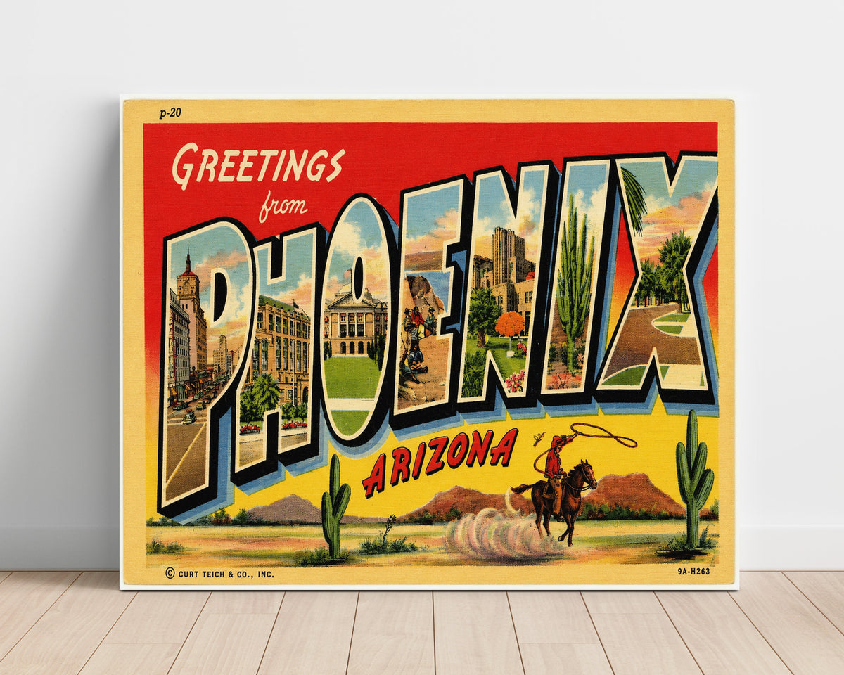 Greetings from Phoenix, Arizona 8x10 Unframed Print vintage postcard wall art