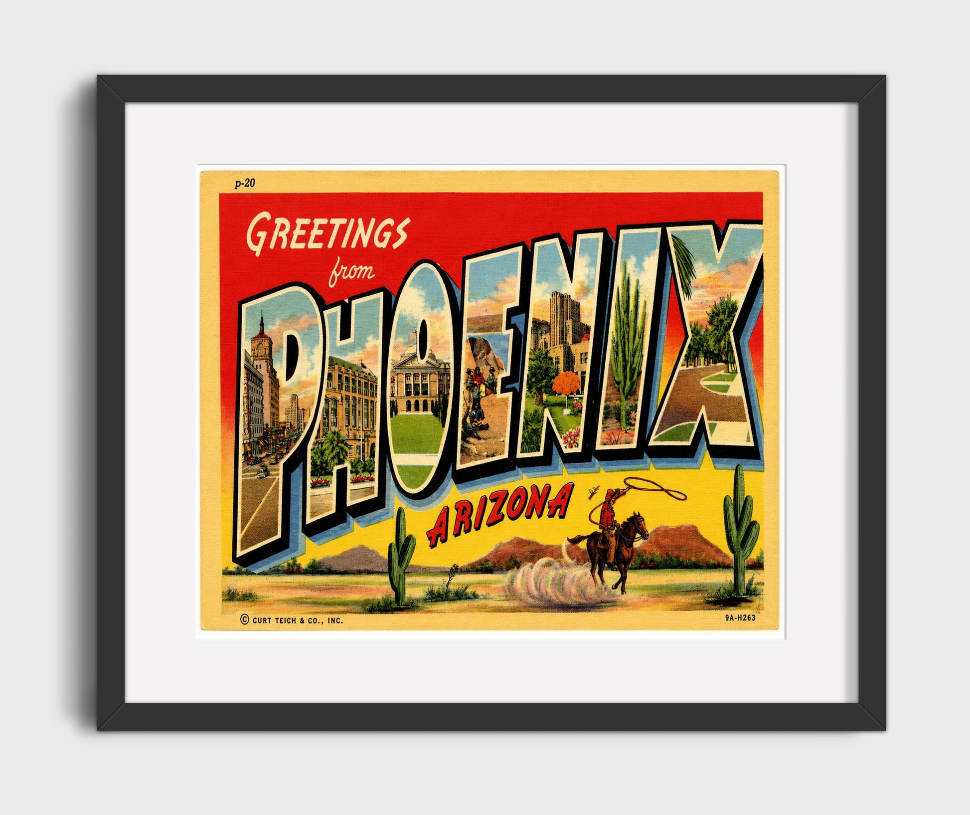 Phoenix, Arizona Vintage Postcard - Vintage American Wall Art 16x20 Gallery Framed Artwork wall art print – framed decor