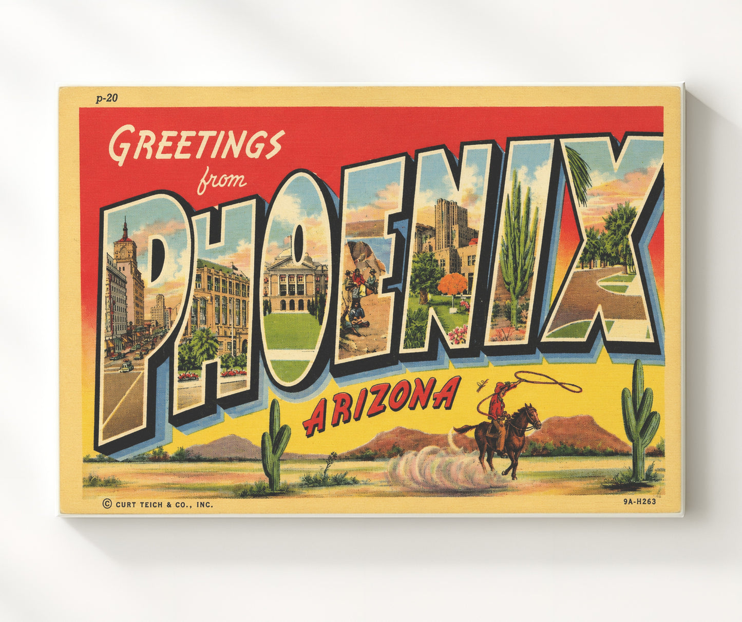 Phoenix, Arizona Vintage Postcard - Vintage American Wall Art 16x20 Canvas Wall Art wall art print – canvas decor
