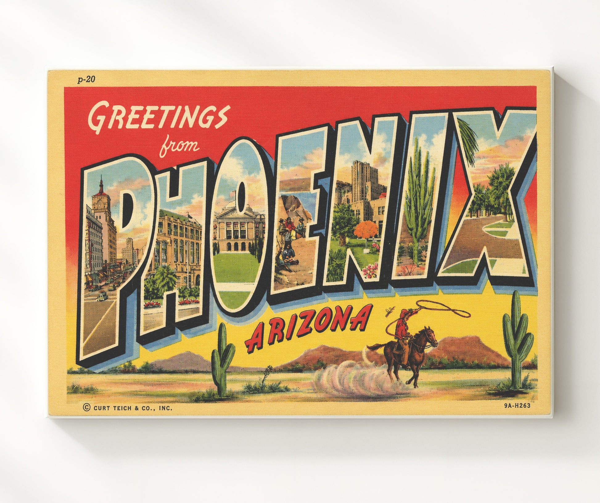 Phoenix, Arizona Vintage Postcard - Vintage American Wall Art 16x20 Canvas Wall Art wall art print – canvas decor
