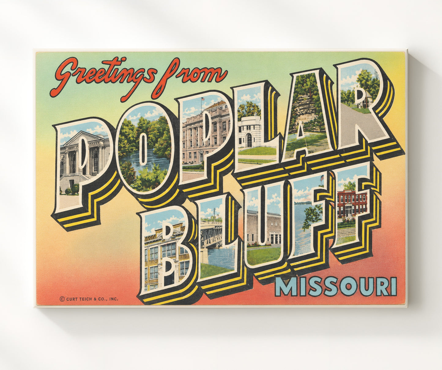 Poplar Bluff, Missouri Vintage Postcard - Vintage American Wall Art 16x20 Canvas Wall Art wall art print – canvas decor