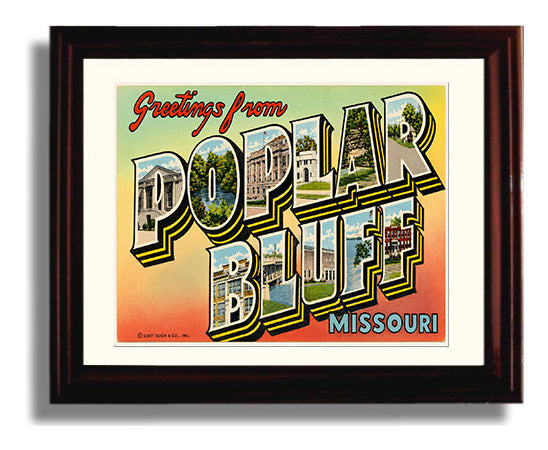 Greetings from Poplar Bluff, Missouri 8x10 Beveled Frame vintage postcard wall art