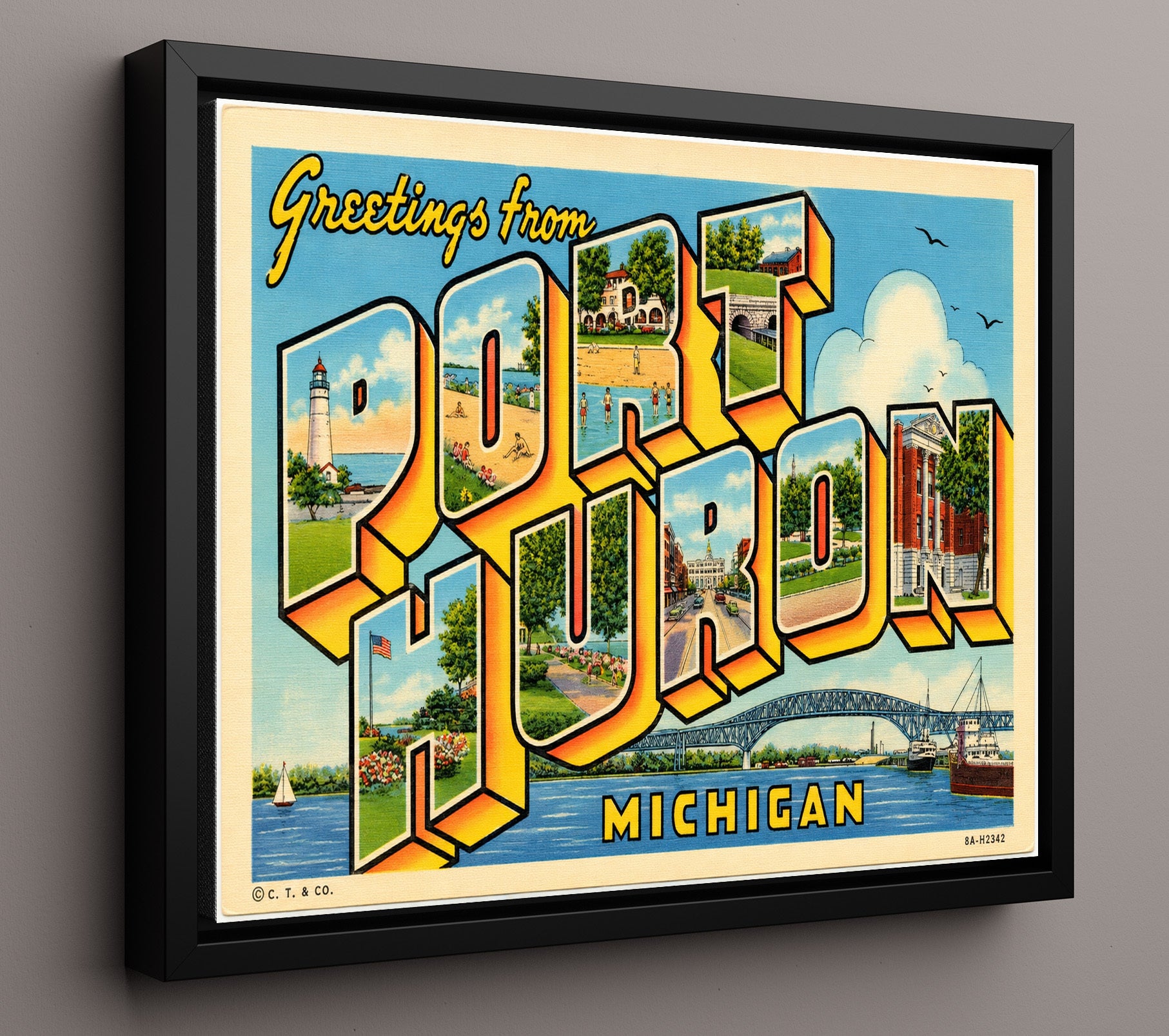 Greetings from Port Huron, Michigan 8x10 Framed Canvas vintage postcard wall art