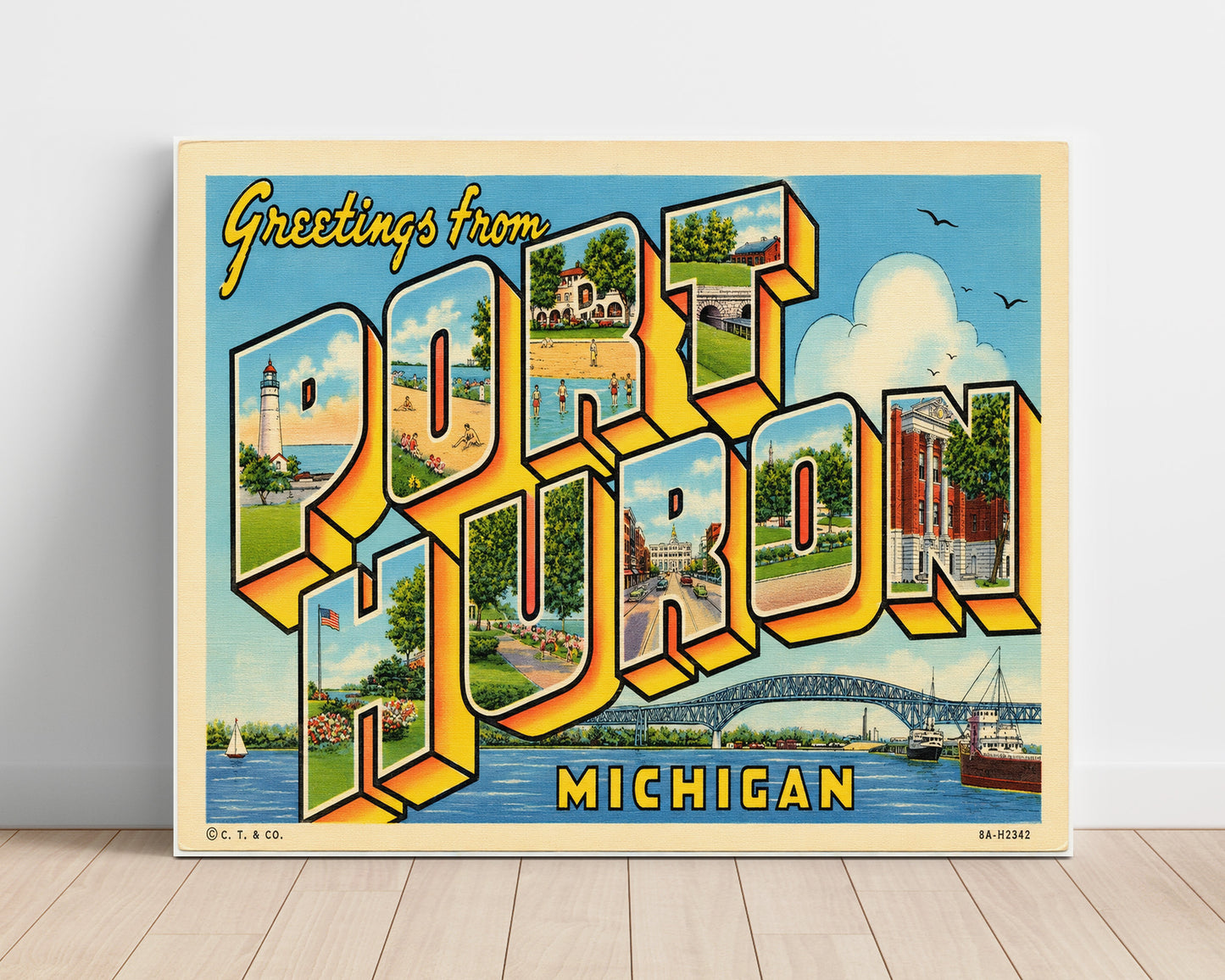 Port Huron, Michigan Vintage Postcard - Vintage American Wall Art Unframed 8x10 in Plastic Sleeve wall art print – unframed decor