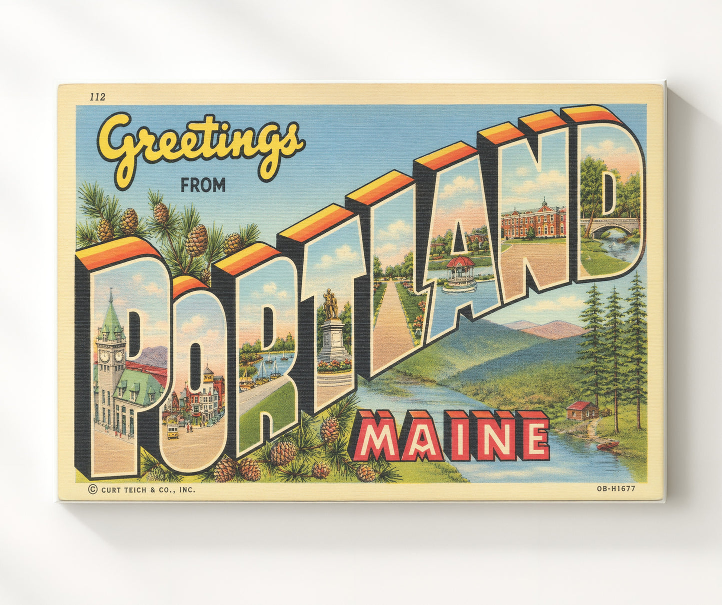 Portland, Maine Vintage Postcard - Vintage American Wall Art 16x20 Canvas Wall Art wall art print – canvas decor