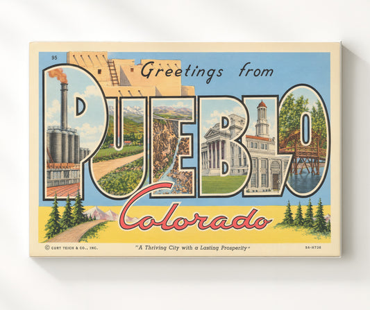 Greetings from Pueblo, Colorado 8x10 Canvas vintage postcard wall art