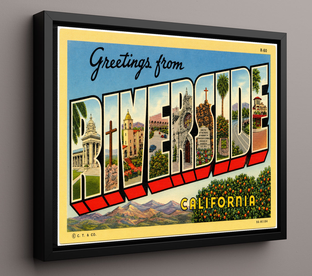 Greetings from Riverside, California 8x10 Framed Canvas vintage postcard wall art
