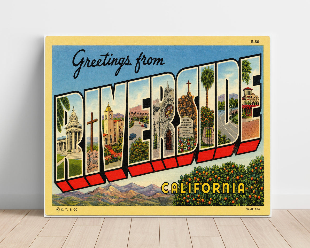Greetings from Riverside, California 8x10 Unframed Print vintage postcard wall art