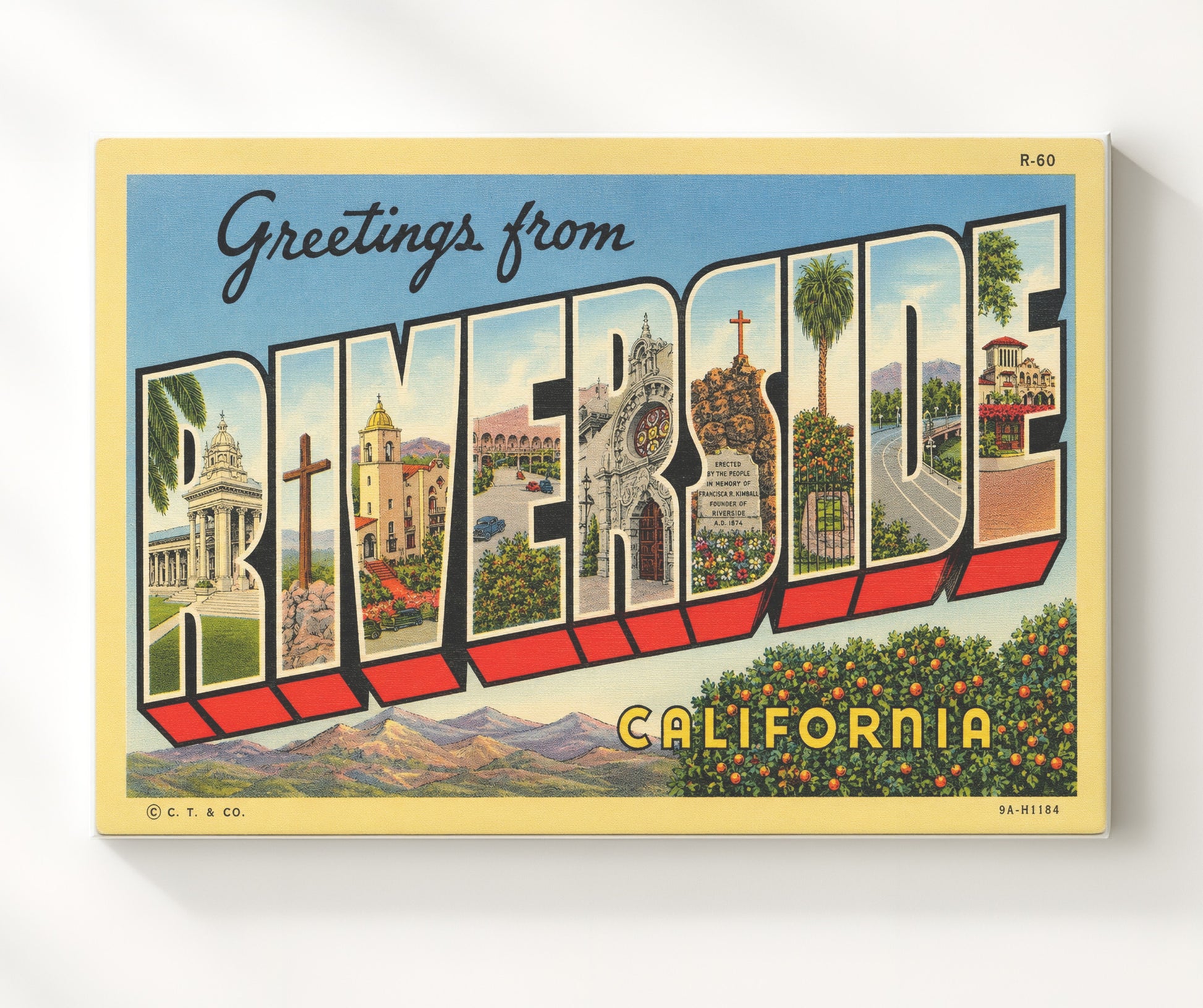 Riverside, California Vintage Postcard - Vintage American Wall Art 16x20 Canvas Wall Art wall art print – canvas decor