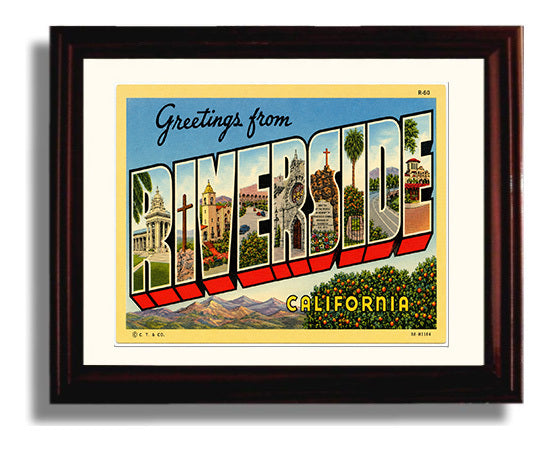 Greetings from Riverside, California 8x10 Beveled Frame vintage postcard wall art
