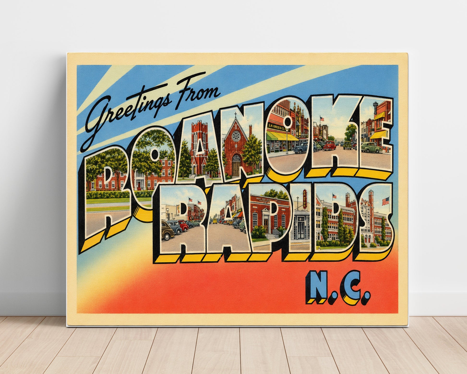 Greetings from Roanoke Rapids, North Carolina 8x10 Unframed Print vintage postcard wall art
