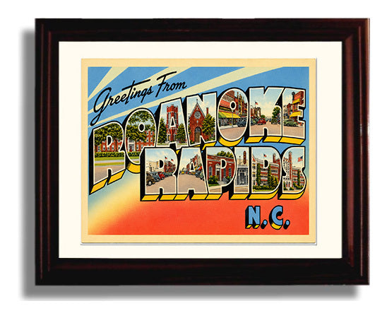 Roanoke Rapids, North Carolina Vintage Postcard - Vintage American Wall Art Framed 8x10 Matted Beveled Frame wall art print – framed decor