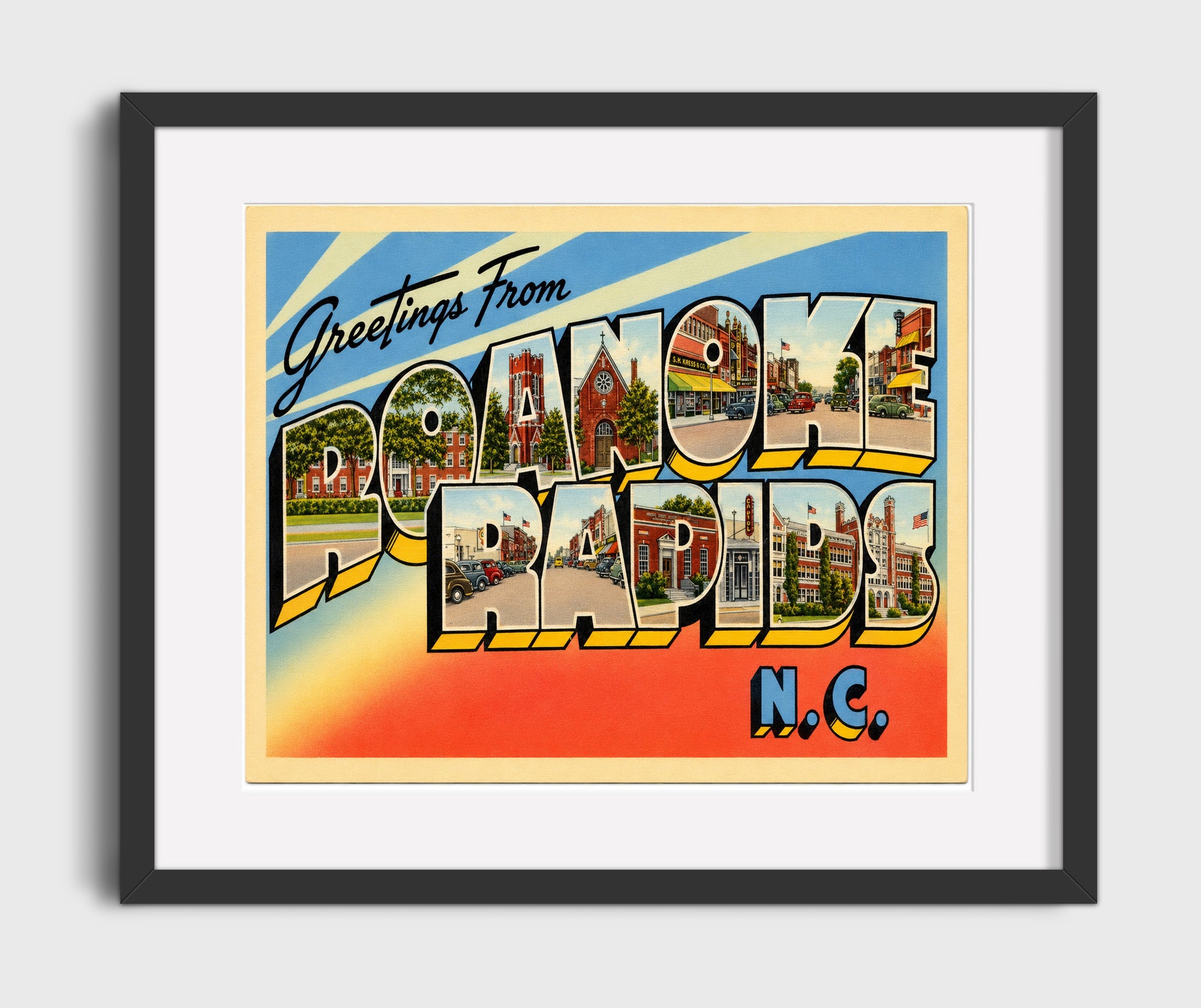 Greetings from Roanoke Rapids, North Carolina 16x20 Gallery Frame vintage postcard wall art