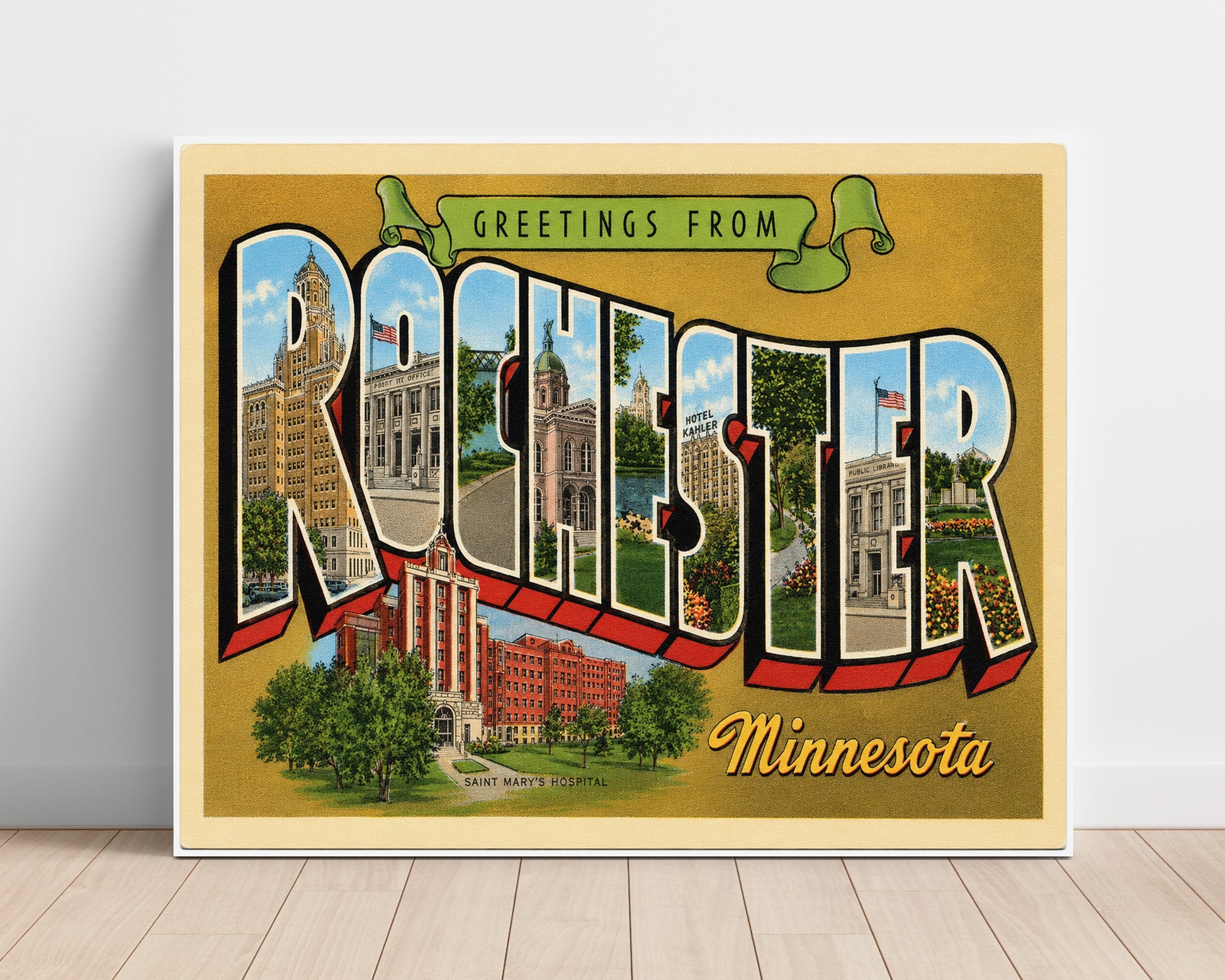 Rochester, Minnesota Vintage Postcard - Vintage American Wall Art Unframed 8x10 in Plastic Sleeve wall art print – unframed decor