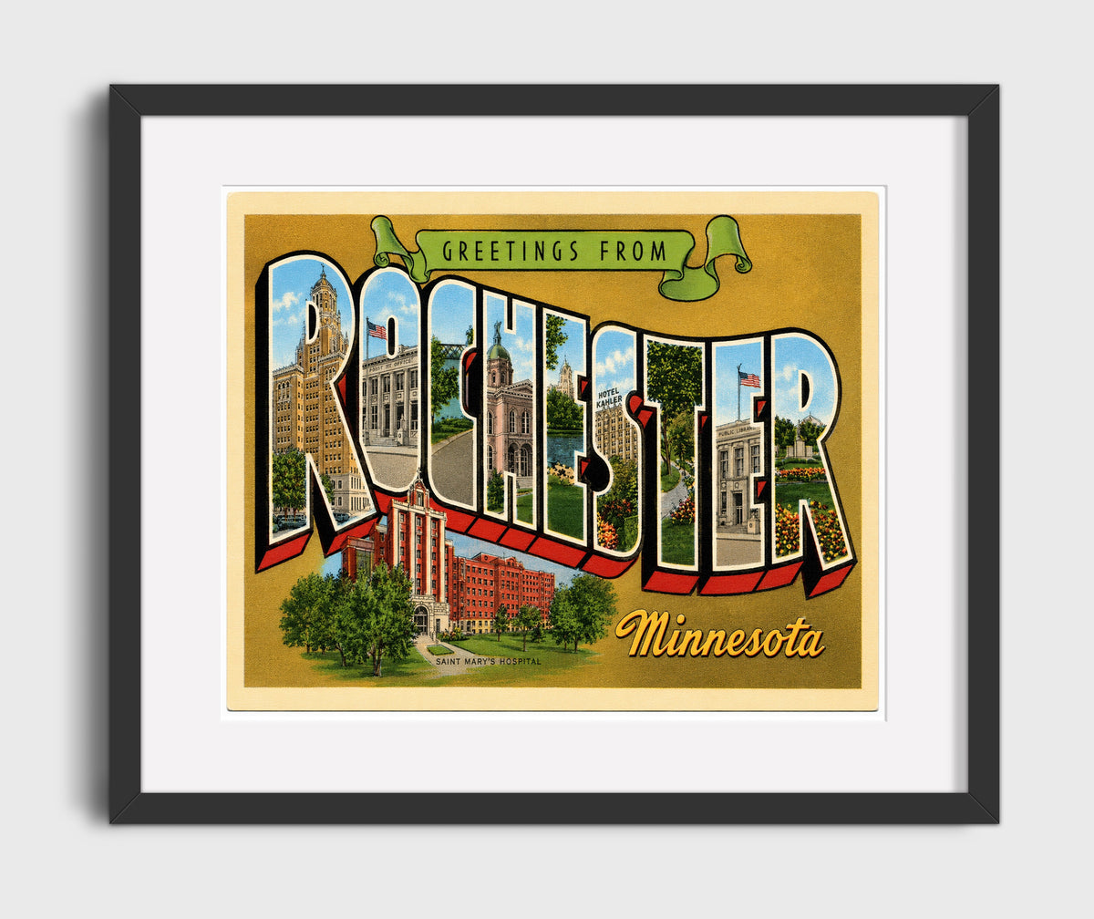 Greetings from Rochester, Minnesota 16x20 Gallery Frame vintage postcard wall art