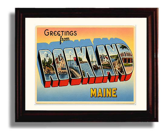 Greetings from Rockland, Maine 8x10 Beveled Frame vintage postcard wall art