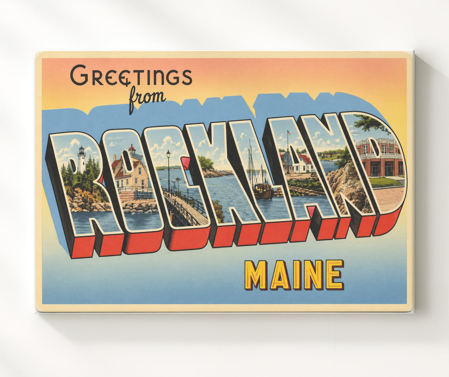 Greetings from Rockland, Maine 8x10 Canvas vintage postcard wall art