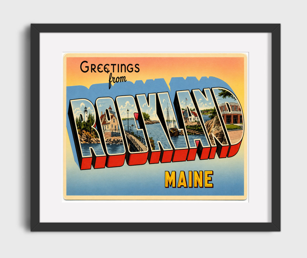 Greetings from Rockland, Maine 16x20 Gallery Frame vintage postcard wall art