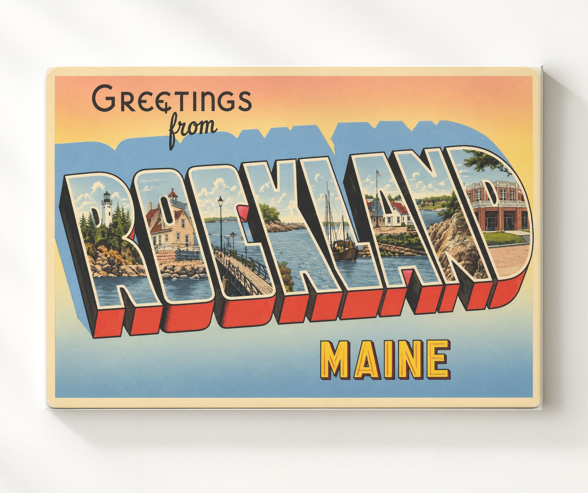 Rockland, Maine Vintage Postcard - Vintage American Wall Art 16x20 Canvas Wall Art wall art print – canvas decor