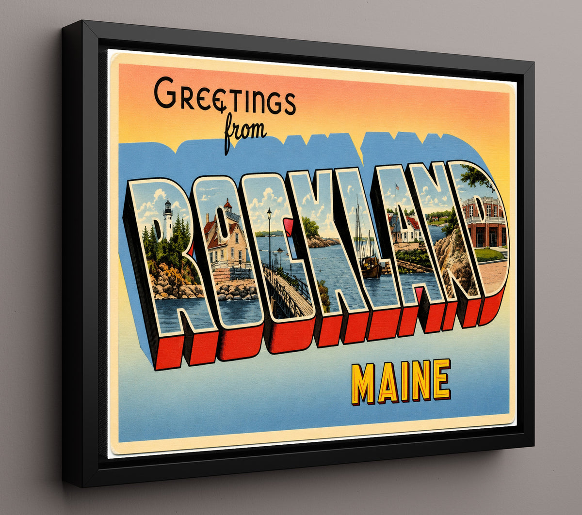 Greetings from Rockland, Maine 8x10 Framed Canvas vintage postcard wall art