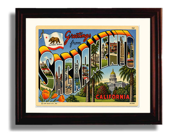 Sacramento, California Vintage Postcard - Vintage American Wall Art Framed 8x10 Matted Beveled Frame wall art print – framed decor