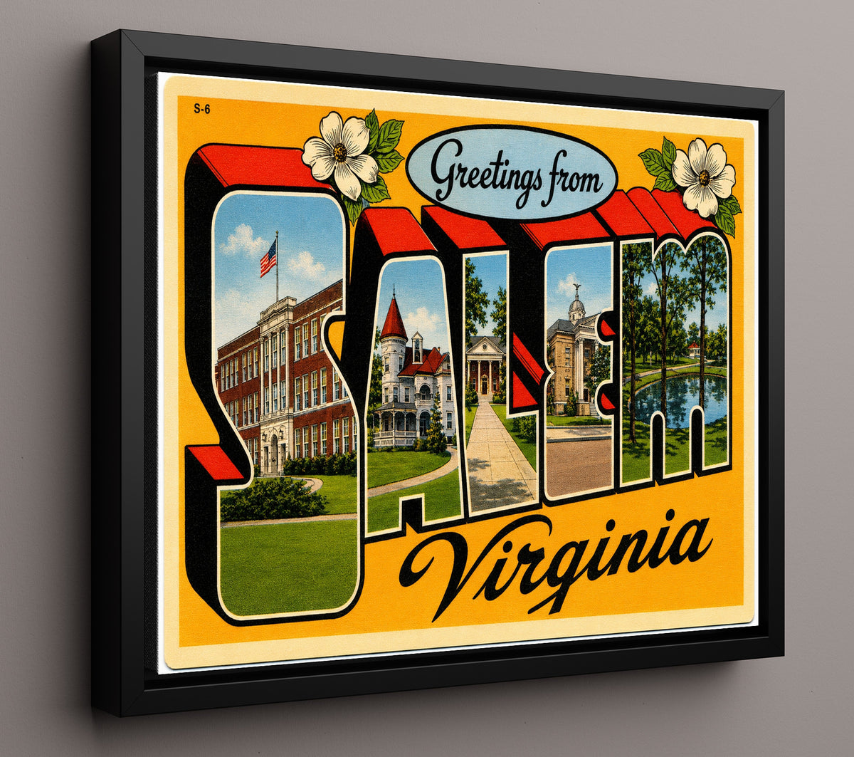 Greetings from Salem, Virginia 8x10 Framed Canvas vintage postcard wall art