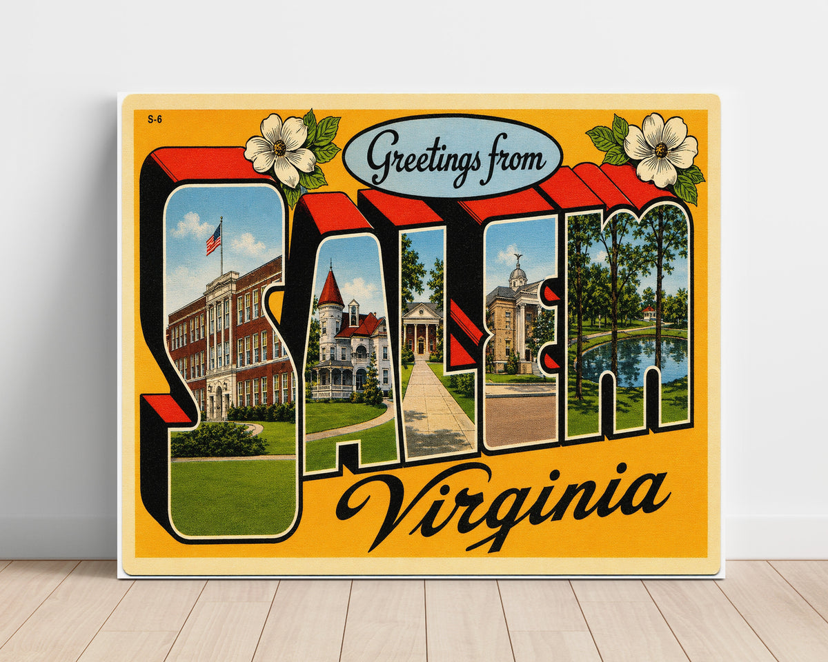 Greetings from Salem, Virginia 8x10 Unframed Print vintage postcard wall art