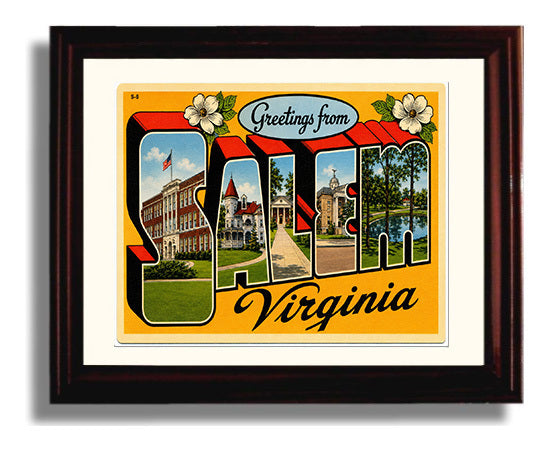 Salem, Virginia Vintage Postcard - Vintage American Wall Art Framed 8x10 Matted Beveled Frame wall art print – framed decor