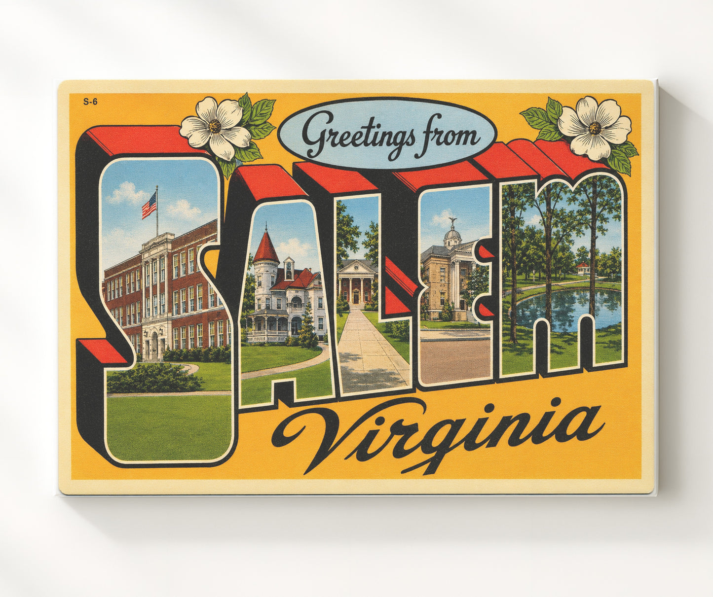 Greetings from Salem, Virginia 8x10 Canvas vintage postcard wall art