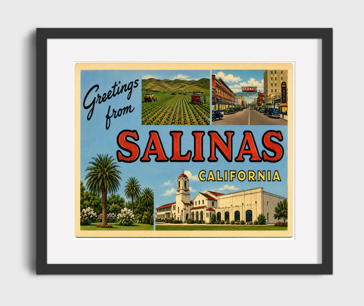 Greetings from Salinas, California 16x20 Gallery Frame vintage postcard wall art
