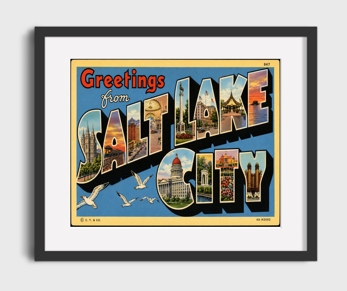 Greetings from Salt Lake City, Utah 16x20 Gallery Frame vintage postcard wall art