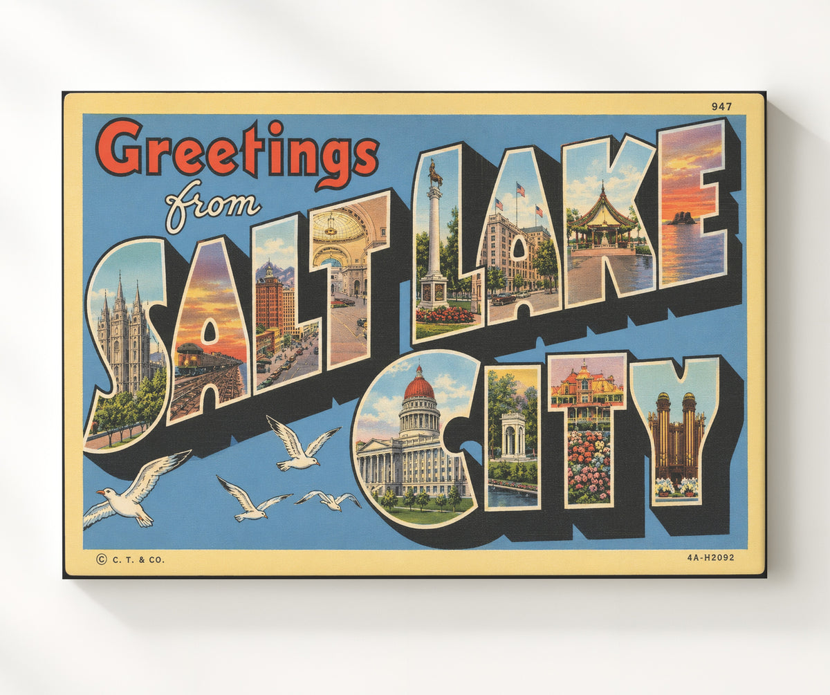 Greetings from Salt Lake City, Utah 8x10 Canvas vintage postcard wall art