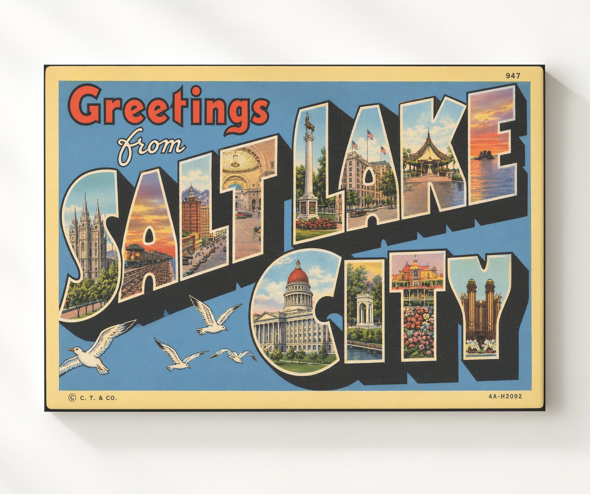 Greetings from Salt Lake City, Utah 8x10 Canvas vintage postcard wall art