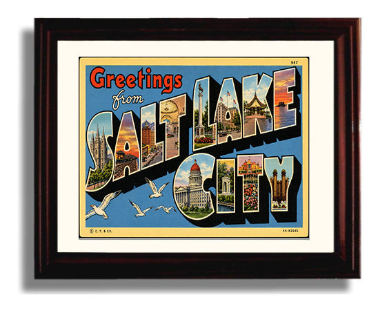 Greetings from Salt Lake City, Utah 8x10 Beveled Frame vintage postcard wall art