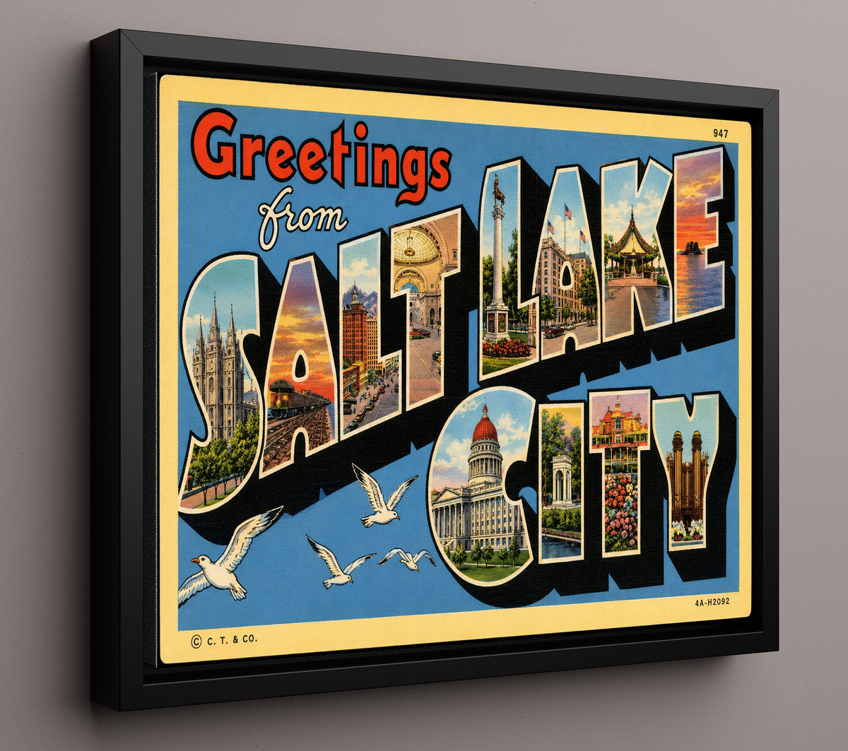 Greetings from Salt Lake City, Utah 8x10 Framed Canvas vintage postcard wall art