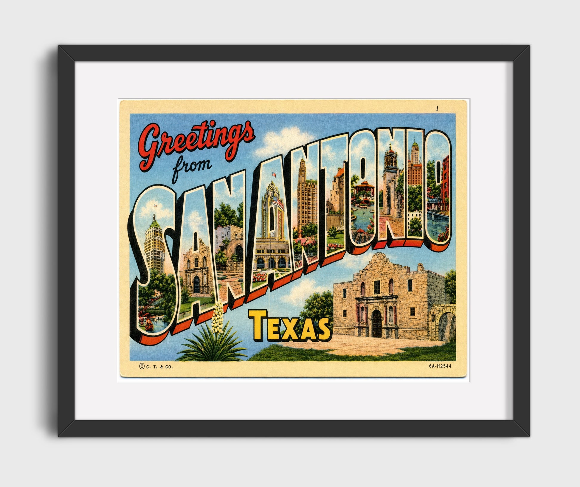 San Antonio, Texas Vintage Postcard - Vintage American Wall Art 16x20 Gallery Framed Artwork wall art print – framed decor