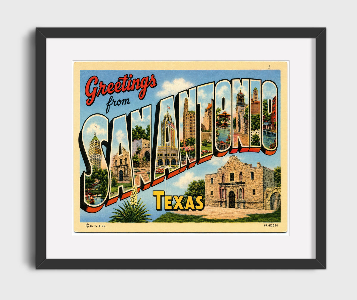 Greetings from San Antonio, Texas 16x20 Gallery Frame vintage postcard wall art